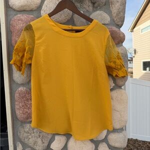 Lulu's Mustard Lace Sleeve Blouse